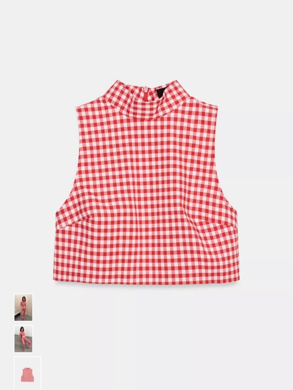 Zara Red and White Gingham Mock-Neck Crop Top